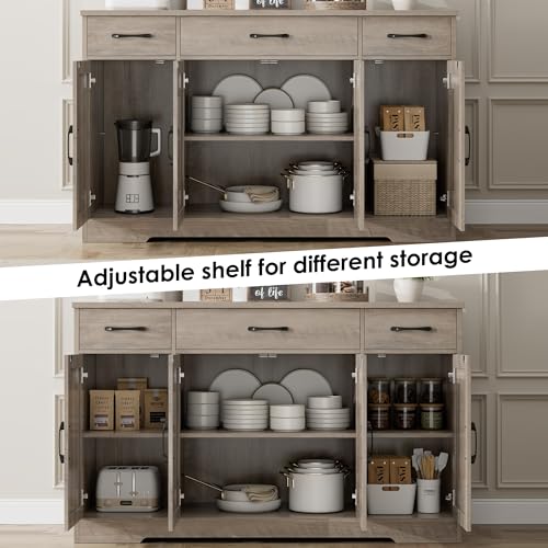 HOSTACK Buffet Sideboard Cabinet with Drawers, 55" Large Buffet Storage Cabinet with Shelves and Doors, Modern Farmhouse Coffee Bar Station for Kitchen, Dining Room, Ash Grey - color: Ash Grey
