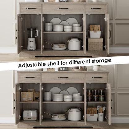HOSTACK Buffet Sideboard Cabinet with Drawers, 55" Large Buffet Storage Cabinet with Shelves and Doors, Modern Farmhouse Coffee Bar Station for Kitchen, Dining Room, Ash Grey - color: Ash Grey