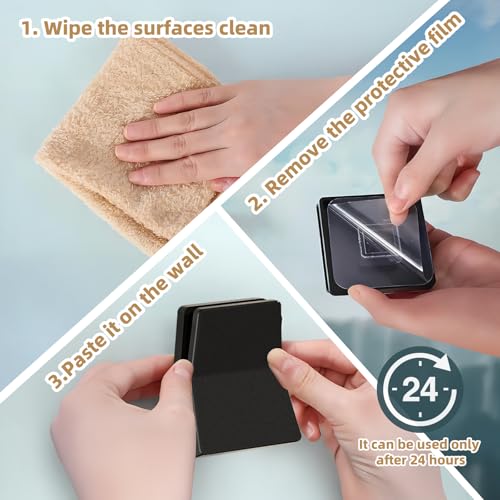 6 Pcs Large Self Adhesive Clips, Wall Tapestry Clips, No Drilling Towel Holder, Adjustable Spring Flag Hanger for Bathroom Kitchen Home Office Hotel, Black