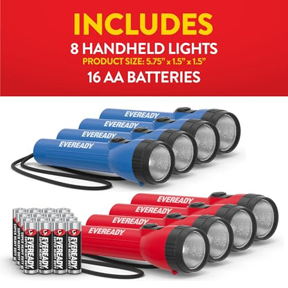 EVEREADY LED Flashlights (8-Pack), Bright Flashlights for Emergencies and Camping Gear, Flash Light with AA Batteries Included, Red/Blue (8-Pack) - color: Blue/Red, size: 8 Pack