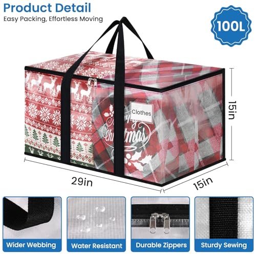 RoomHacks Clear Heavy Duty Extra Large Moving Bags, Reinforced Handle and Double Zipper Storage Bags, Packing Bags Alternative (8 Packs) - size: 100L- 8Packs