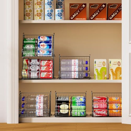 Stacking Can Dispensers 3 Tier with 3 Divider, Large Pantry Can Organizer, Beverage Drink Pop Soda Can Storage Basket, Can Holders for Pantry, Canned Food Rack Wire Bins for Kitchen Cabinet (3-Pack) - size: 3-Pack