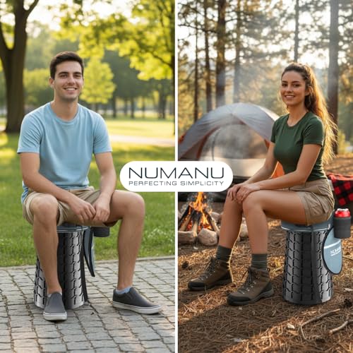 NUMANU 2026 Upgraded XXL Collapsible Stool & 3IN1 Cushioned Carry Bag, 2.7"-19.7" Height Adjustable, Max 1,000lbs Portable Retractable Telescoping Seat, Foldable Camping Stool for Adults (XXL Round) - size: XXL Round (Stool & 3IN1 Carry Bag)