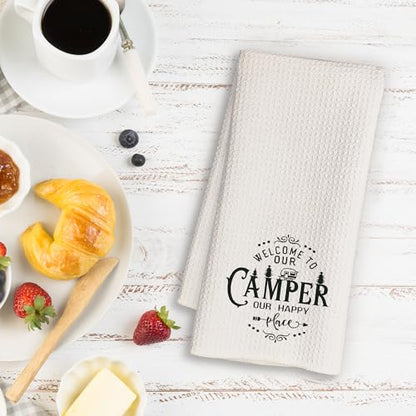 Mancheng-zi Camping Kitchen Towels, Camping Dish Towels for Kitchen, Welcome to Our Camper Decorative Hand Towels, Camper Hand Towels, Camping Towels for Camper, Camping RV Decor, 16x24 Inch