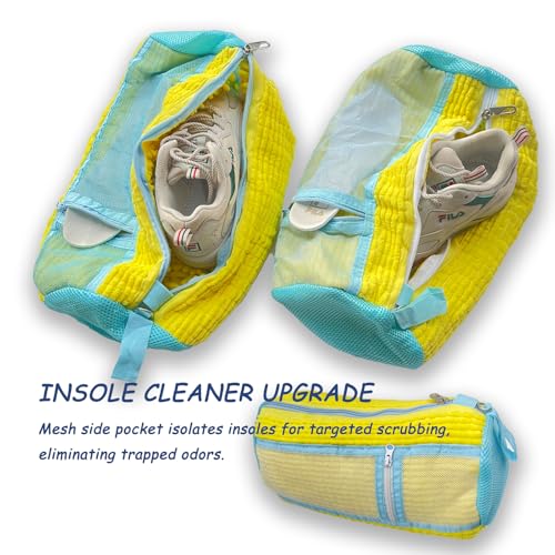 Shoe Washing Machine Bag - Set of 2 Shoe Washing Bags, Side Mesh for Insoles Sock, 360° Deep Clean Laundry Bag, Reusable Shoe-Bag for Washing Machine, Cleaning Bag for Sneakers - color: Yellow