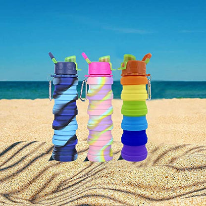 Collapsible Water Bottles 3 Pack Expandable Water Bottle 500ml for Travel Camping. (Colorful) - color: Colorful