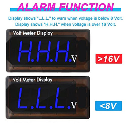 MEETOOT LED Digital Display Voltmeter Blue DC 12V Waterproof LED Digital Display Voltmeter for Car Battery Voltage Monitor