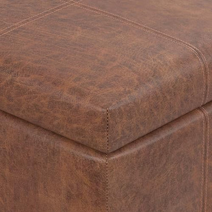 SIMPLIHOME Dover Storage Ottoman Bench - 36 inch Wide Upholstered Vegan Leather Rectangular Lift-Top Ottoman in Distressed Umber Brown, Contemporary Bench for Living Room with Safety Hinges - color: Distressed Umber Brown