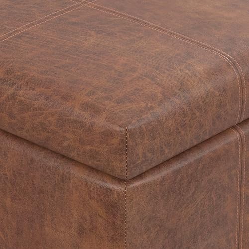 SIMPLIHOME Dover Storage Ottoman Bench - 36 inch Wide Upholstered Vegan Leather Rectangular Lift-Top Ottoman in Distressed Umber Brown, Contemporary Bench for Living Room with Safety Hinges - color: Distressed Umber Brown