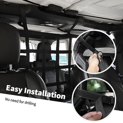 Rear Seat Cargo Net Pet Barrier Compatible with Jeep Wrangler JK JL Gladiator JT 2 Door 4 Door 2007-2023 (Black) - color: Black