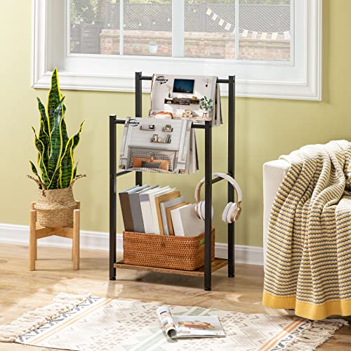 HOOBRO Free Standing Towel Rack for Bathroom, 2 Tier Blanket Rack, 16.5" L x 9.4" W x 31.5" H, Blanket Holder, Drying and Display Rack with Shelf, Rustic Brown and Black BF02LB01 - size: 16.5"L x 9.4"W x 31.5"H