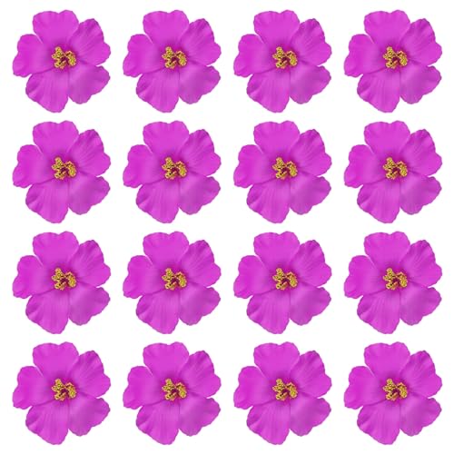 PATIKIL Hawaiian Hibiscus Flowers, 16 Pack Artificial Flowers Hair Clip DIY Foam Hibiscus Flower for Tabletop Decoration Party Favors Supplies, Purple - color: Purple