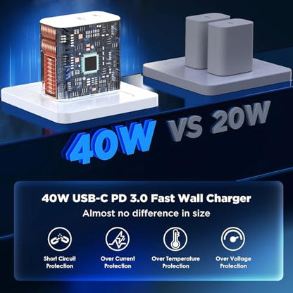 USB C Charging Block Fast Charger,2Pack 40W Dual Port Fast USB C Wall Charger Block,Type C Charging Plug Power Adapter Compatible with iPhone 17 Pro Max/Air/17e/16e/16 Plus/15/14/13/12/11/XS/XR/X,iPad