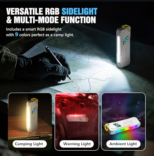 UV Flat EDC Flashlight Rechargeable 1000 High Lumens Pocket Light with RGB | Magnetic Base Small Flashlights, Dual Switch,Aluminum Alloy Body,USB-C Waterproof Work Flash Light for Work,Home,Emergencies - color: RBG White