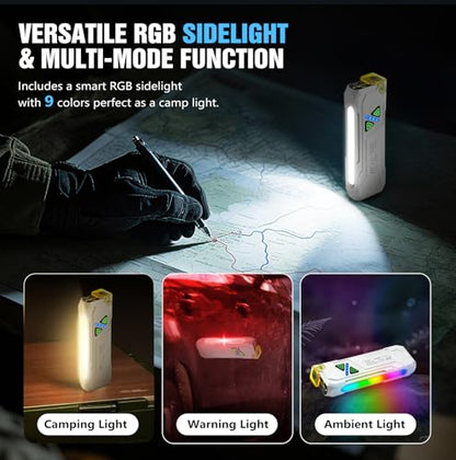 UV Flat EDC Flashlight Rechargeable 1000 High Lumens Pocket Light with RGB | Magnetic Base Small Flashlights, Dual Switch,Aluminum Alloy Body,USB-C Waterproof Work Flash Light for Work,Home,Emergencies - color: RBG White
