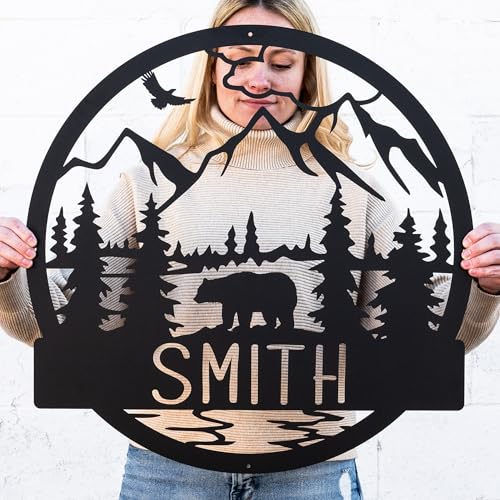 Bear Personalized Outdoor Metal Last Name Sign | Cabin Monogram Decor | Cabin Decor, Door Monogram, Rustic Decor, Custom Name Sign