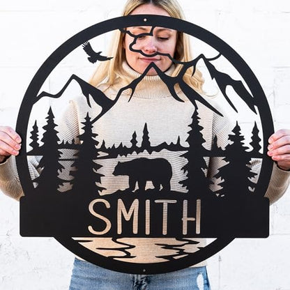 Bear Personalized Outdoor Metal Last Name Sign | Cabin Monogram Decor | Cabin Decor, Door Monogram, Rustic Decor, Custom Name Sign