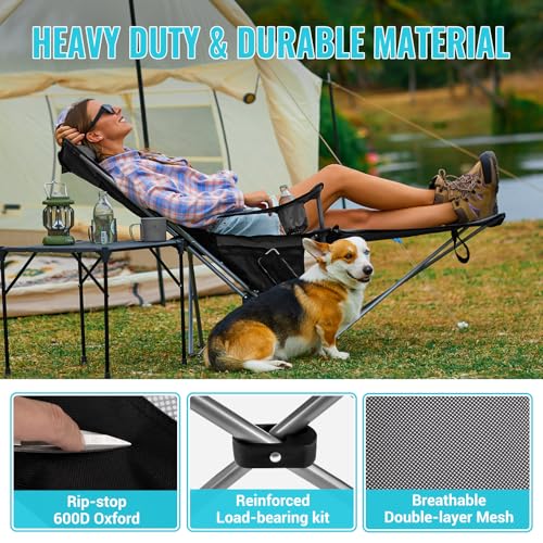#WEJOY 2-in-1 Reclining Camping Chair with Footrest for Adults Folding Lounge Chair with Adjustable Backrest Lightweight Camping Chairs Heavy Duty Camp Chairs for Outdoor - color: 2 Pack Black Grey