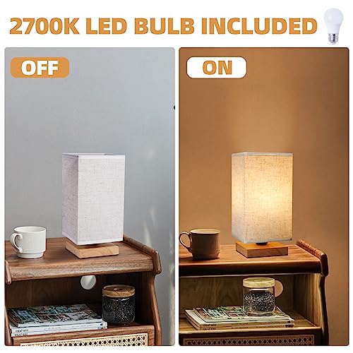 Small Square Bedside Table Lamp for Bedroom set of 2,Minimalist Wood Base & Round Fabric Shade,Mini Cute Cozy Warm Nightstand Boho Lamp, Study Desk Night Stand Light for Room,Dorm,Nursery,Living Room - size: Square - Set of 2