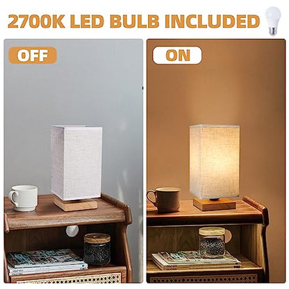 Small Square Bedside Table Lamp for Bedroom set of 2,Minimalist Wood Base & Round Fabric Shade,Mini Cute Cozy Warm Nightstand Boho Lamp, Study Desk Night Stand Light for Room,Dorm,Nursery,Living Room - size: Square - Set of 2