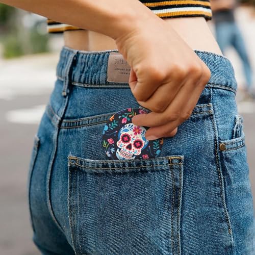 Mexican Sugar Skull and Flowers Print Foldable Travel Pocket Mirror Round PU Leather Portable Mini Makeup Double Sided Handheld Magnifying,2.6 in - color: Mexican Sugar Skull and Flowers