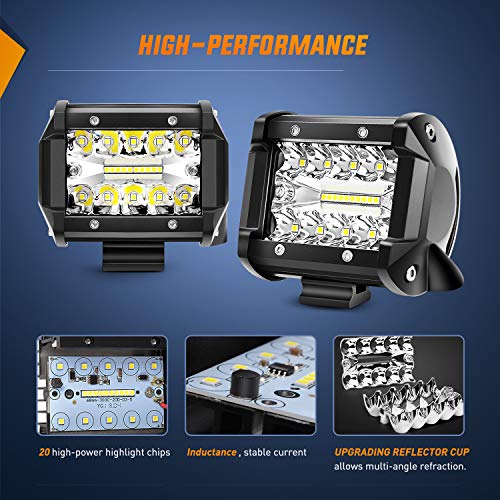 Nilight 2PC 4Inch Triple Row Led Light Pods 60W Flood Spot Combo 6000LM 2Pcs 6.5 Inch 120W Triple Row Light Bar Flood Spot Combo 12000LM Driving Boat Off Road Trucks Lights 2 Years Warranty (ZH042) - color: Led Pods+ Wiring +Tube Clamp, size: Led Pods