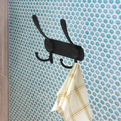 Beaupretty Wall Mounted Storage Hooks 3-Head Multi-Functional Black Metal Utility Rack for Kitchen Bathroom Bedroom, Household Towel and Key Organizer