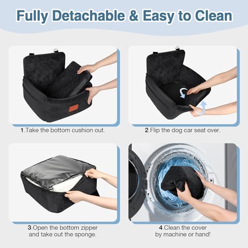 WOOAIDAGG Dog Car Seat for Small Dogs Under 30lbs, Washable Pet Travel Car Bed with Memory Foam,Fully Detachable Cover,2 Storage Pockets & Safety Leash,Non-Slip Bottom(Black) - color: Black