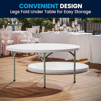 Flash Furniture 5' Round All-Occasion Plastic Folding Event Table for Parties and Trade Shows, Folding Banquet Table for Indoor/Outdoor Events, White - size: 5 Foot