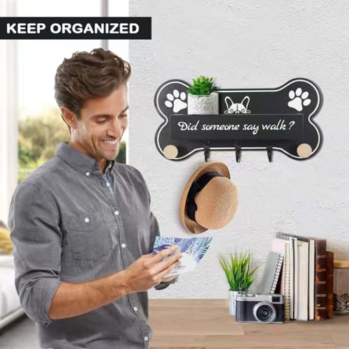Dog Leash Holder forwall,Coat RackHooks, Mount Storage Organizer - color: Black