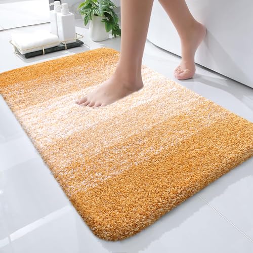 OLANLY Small Bathroom Rugs Mat 24x16, Extra Soft Absorbent Microfiber Bath Rugs, Rubber Backing, Quick Dry, Washable Bath Mats for Bathroom, Tub and Shower, Home Decor Accessories, Golden Yellow - color: Golden Yellow, size: 24" X 16"