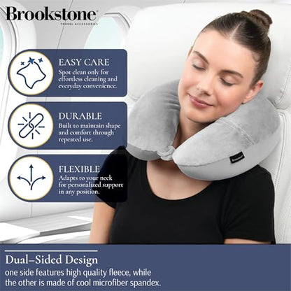 Brookstone Microbead Neck Pillow - Super Soft Cozy Lightweight Plush Travel Pillow with Phone or Headphone Pocket, Grey - color: Grey