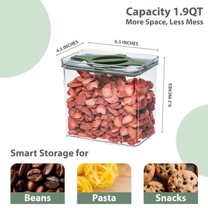 4-Pack Airtight Pantry Containers, 1.9 QT / 1.8 L Clear Food Storage Jars with Leakproof Twist-Lock Lids, Detachable Lid for Easy Cleaning, Cereal, Pasta, Rice, Oats, Snack Storage- Green - color: Green