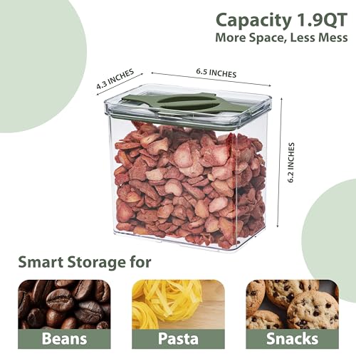 4-Pack Airtight Pantry Containers, 1.9 QT / 1.8 L Clear Food Storage Jars with Leakproof Twist-Lock Lids, Detachable Lid for Easy Cleaning, Cereal, Pasta, Rice, Oats, Snack Storage Sand - color: Sand