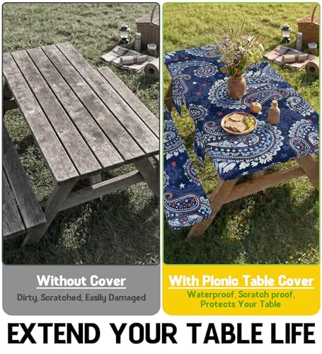 Picnic Table Cover with Bench Covers Tablecloth Table Cloth Camping Gifts for 30th 40th 50th 55th 60th 70th 80th 45th 65th 75th 40 50 55 60 65 70 Year Old Camper RV Owner Camping Lovers Men Women - color: Blue Paisley, size: 72in