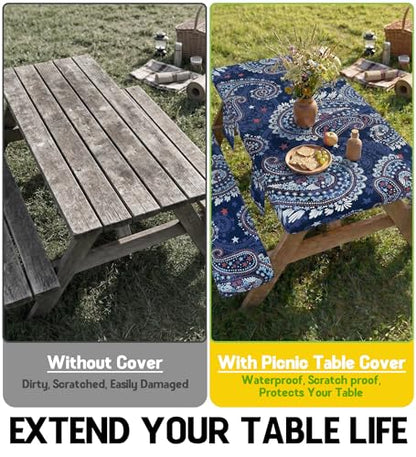 Picnic Table Cover with Bench Covers Tablecloth Table Cloth Camping Gifts for 30th 40th 50th 55th 60th 70th 80th 45th 65th 75th 40 50 55 60 65 70 Year Old Camper RV Owner Camping Lovers Men Women - color: Blue Paisley, size: 72in