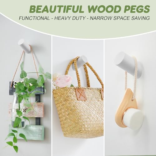 Felidio Wood Wall Hooks, 4 Pack Coat Hooks Wall Mounted, Rustic Wooden Heavy Duty Robe Hook Hat Rack, Hook for Hanging Bathroom Towels Clothes Hanger (White) - color: White - 4 Pack