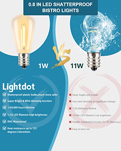 Lightdot 450FT Outdoor String Lights, LED Bistro String Lights with Shatterproof ST38 Bulbs, 2200K Dimmable, Waterproof Hanging Lights for Porch, Party, Garden, Backyard, Balcony - size: 450 ft