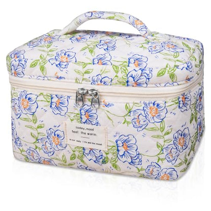 Gosect Large Makeup Bag, Cute Cosmetic Bag for Women Girls, Floral Coquette Aesthetic Toiletry Bag, Travel Make Up Organizer Bag (light blue) - color: 044Light Blue