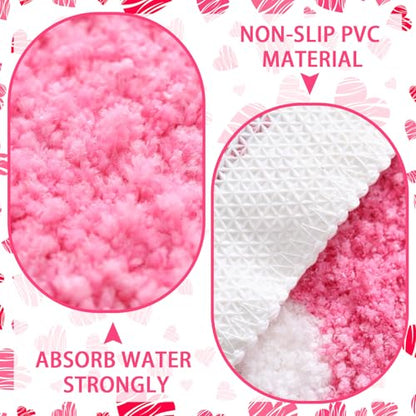 Drydiet Valentine's Day Bathroom Rug Love Heart Shape Door Mat Cute Valentines Shower Mat Valentine Day Decoration Non Slip Washable Bath Rug for Valentines - style: Valentine's Heart