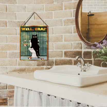 wall-pediments MP 471 Well, Crap Black Cat Toilet Plaque, 6.7 x 10 Inches Hilarious Bathroom Decor - color: Generic 9956