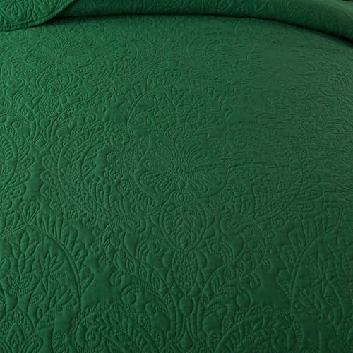 HoneiLife Queen Size Quilt Sets - 3 Piece Queen Quilt Bedding Set Microfiber Quilt Set Lightweight Bedspreads Reversible Coverlets Retro Bed Cover Floral Bedding Set All Season Quilts-Green - color: Green, size: Queen/Full-90"x96"