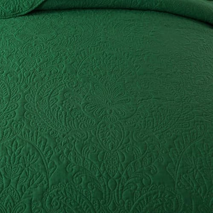 HoneiLife Queen Size Quilt Sets - 3 Piece Queen Quilt Bedding Set Microfiber Quilt Set Lightweight Bedspreads Reversible Coverlets Retro Bed Cover Floral Bedding Set All Season Quilts-Green - color: Green, size: Queen/Full-90"x96"