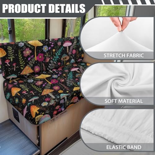 Abstract Mushroom Floral Fern Leaf Print RV Dinette Cushion Covers Camper Sofa Cushion Cover Stretchable RV Dinette Seat Covers 2Pcs with Backrest & Bench Cover, 2Set - color: Abstract Mushroom Floral Fern Leaf