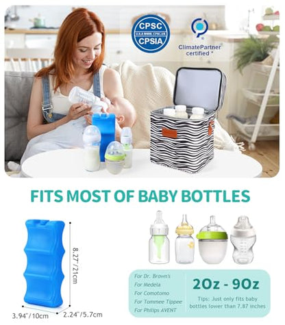 PIIOSER Breastmilk Cooler Bag with Ice Pack, Fits 6 Baby Bottles Up to 9 Oz, Stylish Baby Cooler Travel Bags with Shoulder Strap, Double Deck & Leakproof for Nursing & Working Moms(Zebra Printed) - color: Zebra