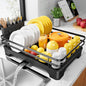 Kitsure Dish Drying Rack - Multi-Functional Dish Rack for Kitchen Counter with Cutlery Holder, Rust-Proof Storage Solution with Rotatable, 15.7" x 12.0" x 5.5", Black - color: Black