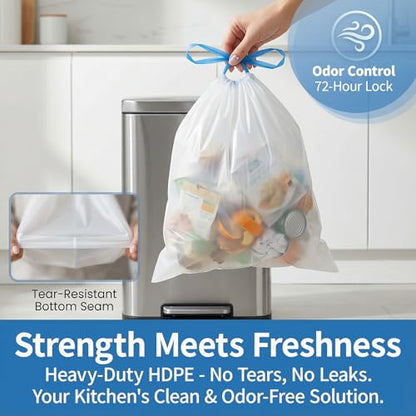 Small Trash Bags 5 Gallon Drawstring,1.1 Mil,Unscented,120 Count | Tear-Free,Leakproof,Strong Garbage Can Liners,White,Fit 15 - 18 Liter Waste Bins,for Home Bathroom Office Car Everyday Use - color: 5gal-120
