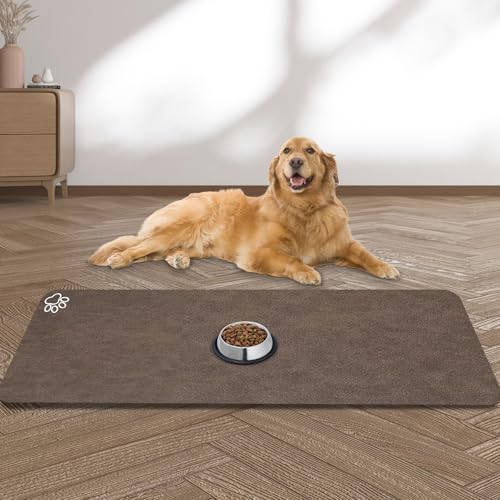 Large Pet Feeding Mat, Absorbent Quick Dry Dog Mat for Food and Water Bowl, Non Skid Cat Bowl Mat, No Stains for Pet Water Dispenser Pet Supplies for Messy Drinkers - color: dark brown, size: 15.7" x 39.3"