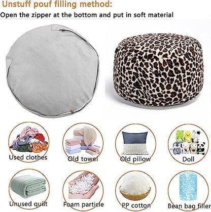 Asuprui Animal Pouf Ottoman Unstuffed Ottoman Foot Rest Round Fuzzy Pouf Seat Bean Bag Foot Rest Foldable Floor Chair Storage for Living Room Bedroom Leopard Print - color: Leopard Print Pouf No Filler