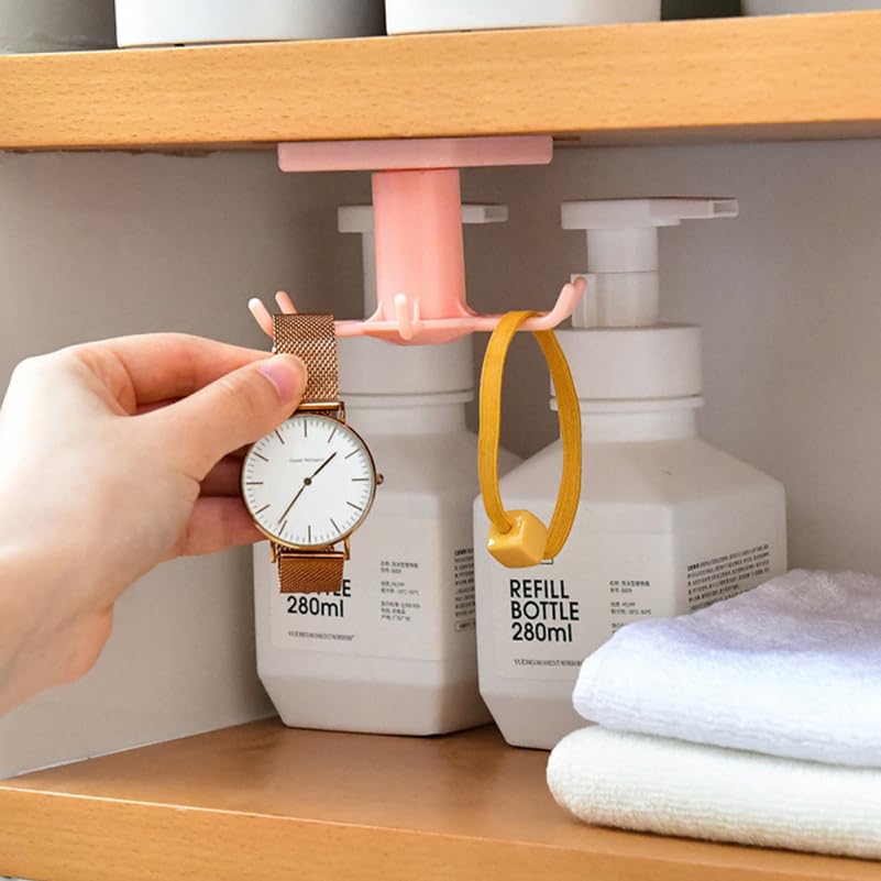 Rotatable 6-Hook Wall Mounted Organizer Rack for Kitchen and Bathroom Punch-Free Installation Space-Saving Holder for Utensils and Accessories on Smooth Surfaces